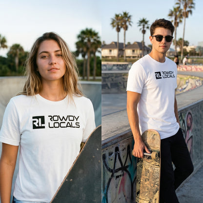 Rowdy Locals Minimalist Block White Tee | Unisex T-Shirt